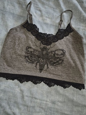 Whimsygoth Crop Top Shein new, black and grey, lace trimming