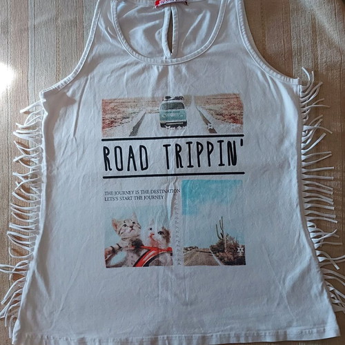 Energiers summer blouse for girl 14 years like new, white with fringes and rhinestones