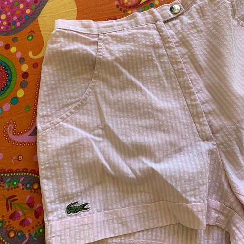 Lacoste vintage 90's shorts used, white with pink stripes, XS