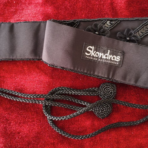 Skontras fabric belt like new with beads, sequins and flowers