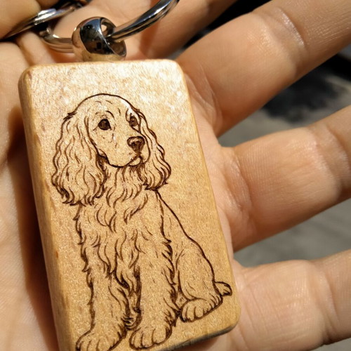 Wooden handmade keychain with dog