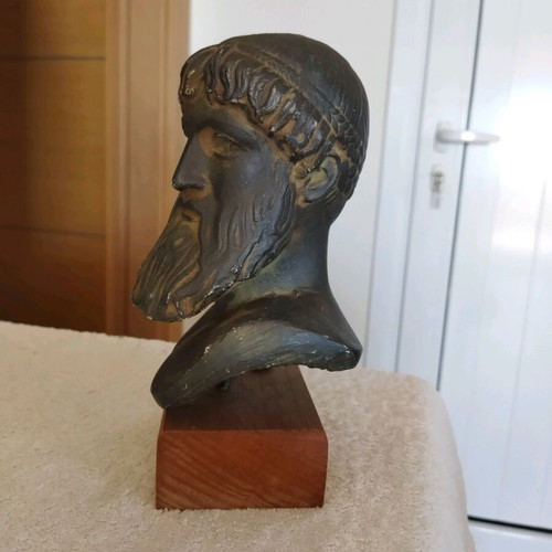 Poseidon alabaster bust with green patina