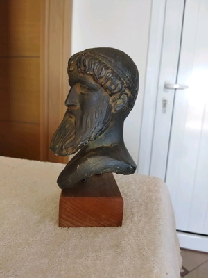 Poseidon alabaster bust with green patina