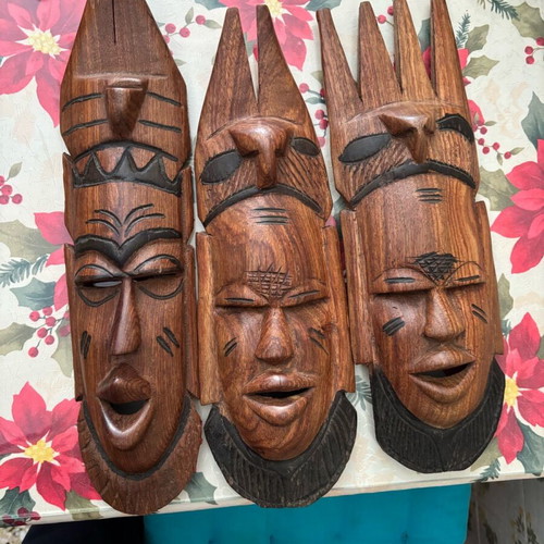 Wooden decorative masks set of 3 like new