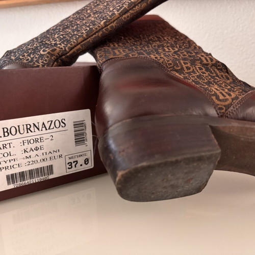 J. Bournazos leather boots used, size 37, brown with monogram pattern