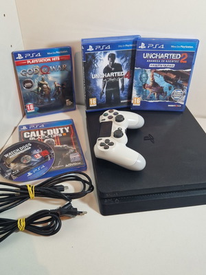 PlayStation 4 Slim 500GB Sony with 5 games and white controller like new
