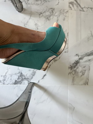 Mourtzi satin platform sandals like new, turquoise, size 38