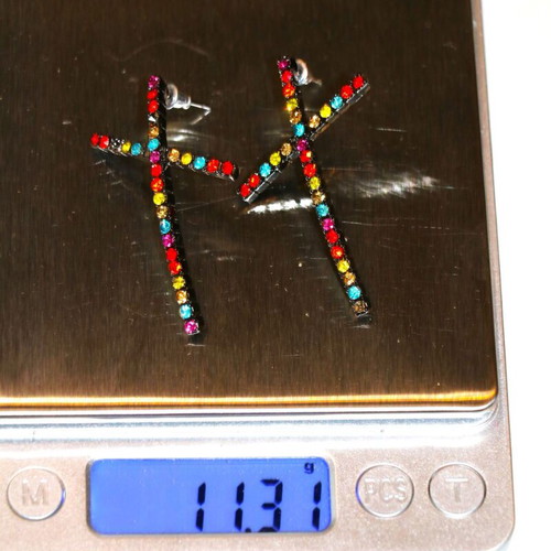 Antique diamond multicolor zirconia cross earrings new 6cm