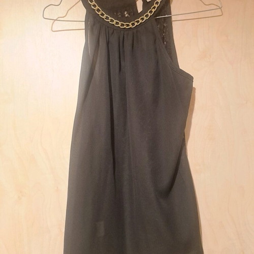 Black see-through sleeveless blouse refurbished with silver chain