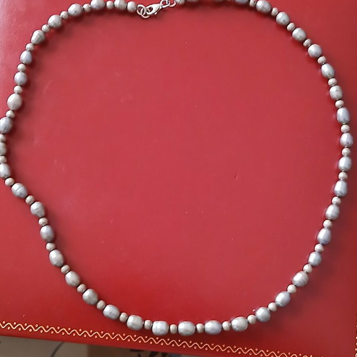 Necklace with small grey pearls and 925 silver clasp, 42 cm