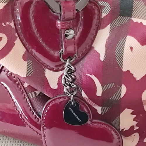 Burberry Heart Boston Bag like new, burgundy canvas and patent leather