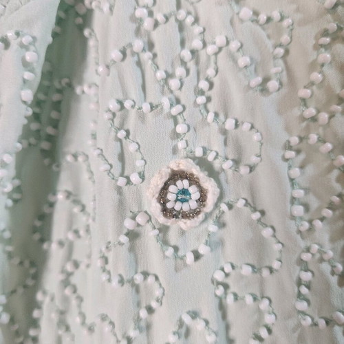 Mini dress with embroidered beads and flowers like new, turquoise