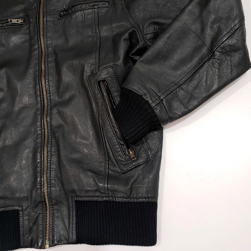 Jack & Jones men's leather bomber jacket like new, size M, black