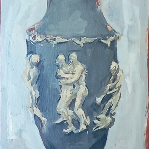 Erotica oil painting by Rudolph Vosser used, framed 35x24 cm