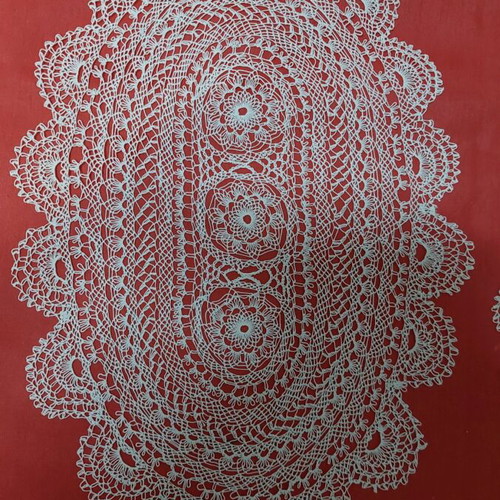 Needle lace embroidery set new, 3 pieces, white doily and napkins