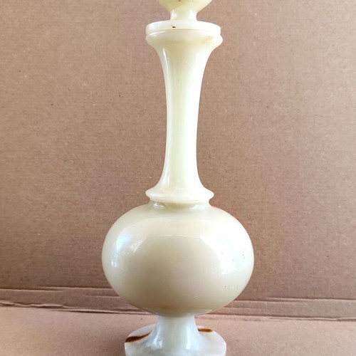Vintage decanter used from solid natural onyx with stopper 30 cm