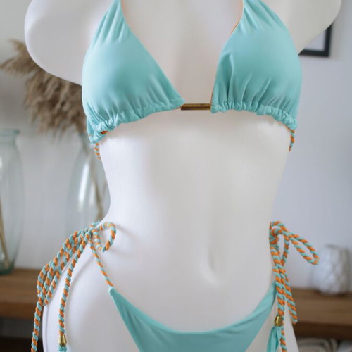 Bikini swimwear set new, blue with orange swirl, size M