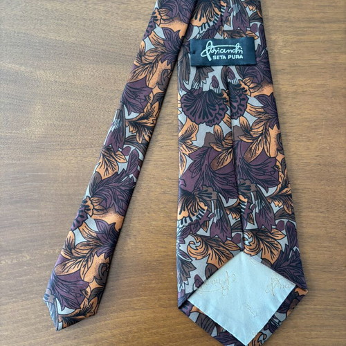 Bianchi vintage silk tie, floral botanical pattern