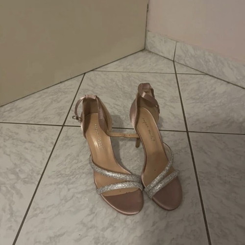Sandals with thin heel, pink and silver, like new