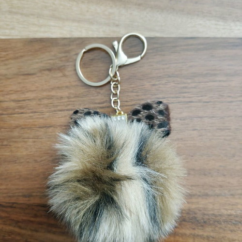 Keychain synthetic fur ball new, beige and brown