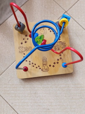 Wooden Educational Prewriting Maze with Jungle Animals beads used