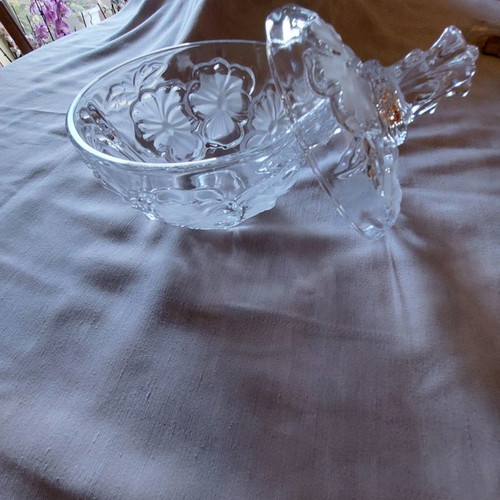 Bohemian crystal fondantière used 20×20 cm old piece with flowers