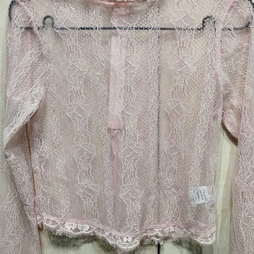 Fashion Nova long sleeved lace top pink like new, size S