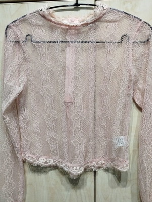 Fashion Nova long sleeved lace top pink like new, size S