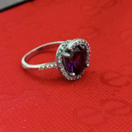 Silver 925 ring with amethyst and zircon, like new, size 55