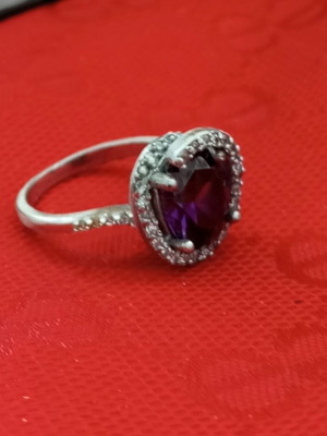 Silver 925 ring with amethyst and zircon, like new, size 55