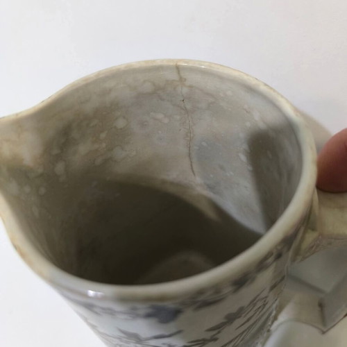 Antique French Sarreguemines OPAQUE pitcher used from 1880