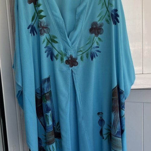Pareo in poncho style like new, turquoise