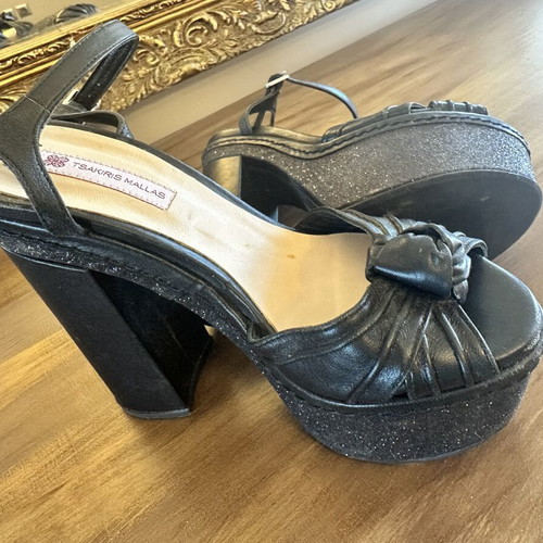 Tsakiris Mallas black glitter sandals like new, size 36