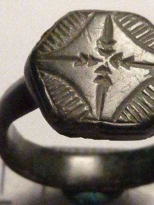Old Revival Bronze Ring with Cross and Green Patina Like New