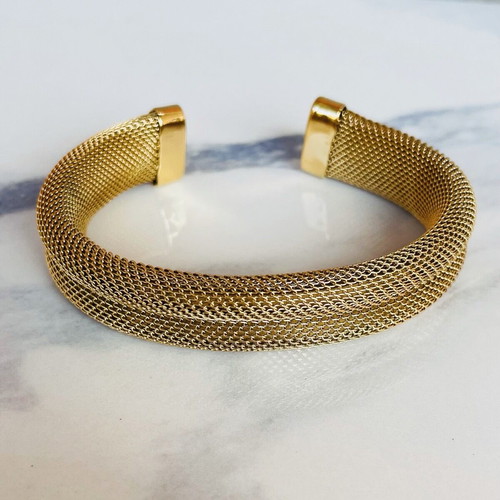 Bracelet cuff made of woven stainless steel gold color new