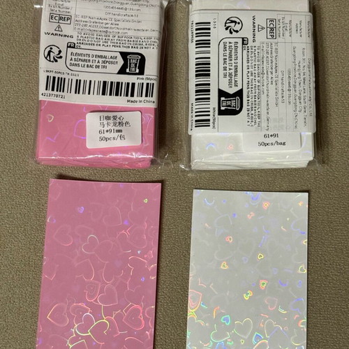 Card sleeves 100 new 61x91mm, white and pink with stars