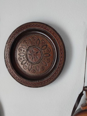 Wooden carved plate like new, handmade vintage piece