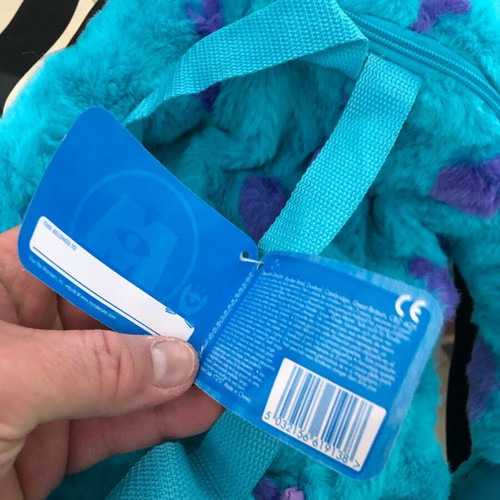 Sulley Monsters Inc big soft furry backpack, new, blue-purple