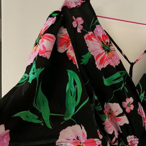 Airy floral long dress new, black multicolor