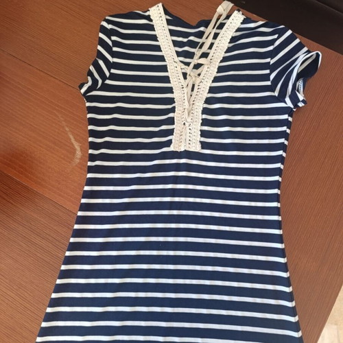 Striped dress navy blue and white like new, size 12 years