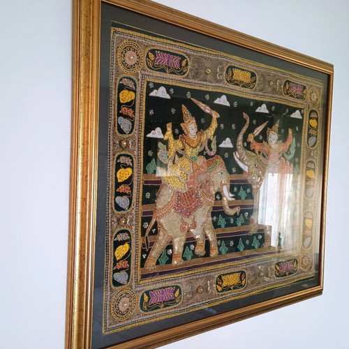 Handmade Thai embroidery like new with elephants 102x86 cm
