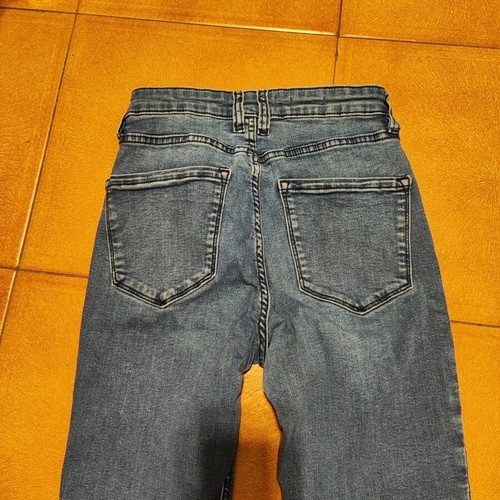 Mango slim fit elastic jeans with frayed hems like new, blue, size S