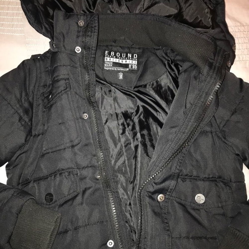 EBND Denim kids puffer jacket with hood used, black, size 140