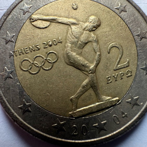 2 Euro 2004 Discobolus varieties errors used