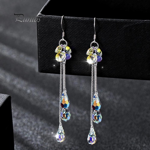 Women's colorful bijou earrings with tassel, long chains and rhinestones new
