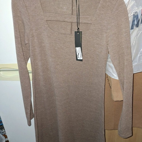 Midi dress long-sleeve new, beige brown