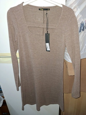 Midi dress long-sleeve new, beige brown