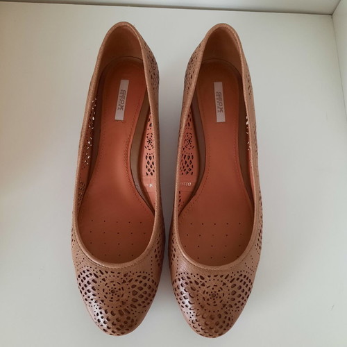 Geox Respira leather platform shoes size 38 used, brown