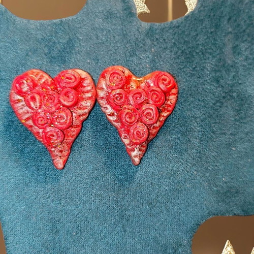 Handmade heart earrings with maroon roses new