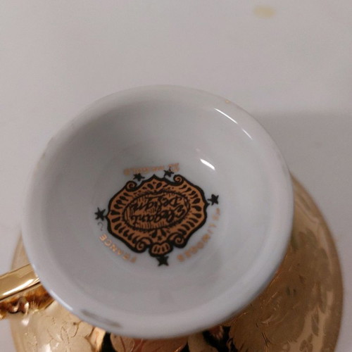 Limoges vintage tea cups used, set of 4, 24-carat gold